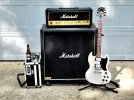 MARSHALL Lead 100 MOSFET & 1510 cab w beer and Gibson SGJ SG Shirley driveway.jpg