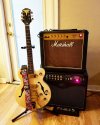 Goldie Epiphone WildKat with Day of the Dead strap and mini stack Peavey Triple XXX Super 40 E...jpg